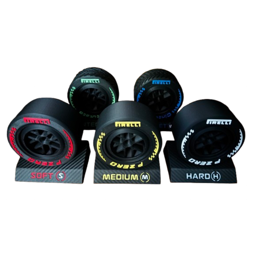 pack de 5 pneus f1 2026 avec socles effet carbone (gamme complète)