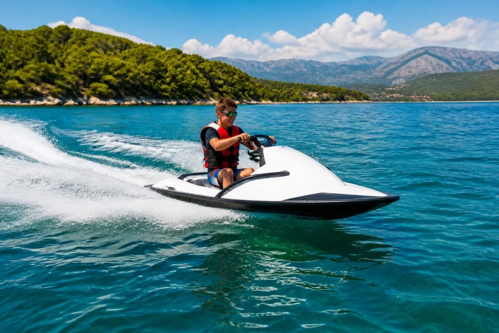 Jet ski sur eaux bleues