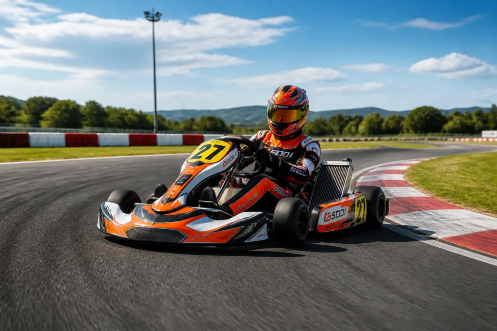 Pilote de karting en pleine course