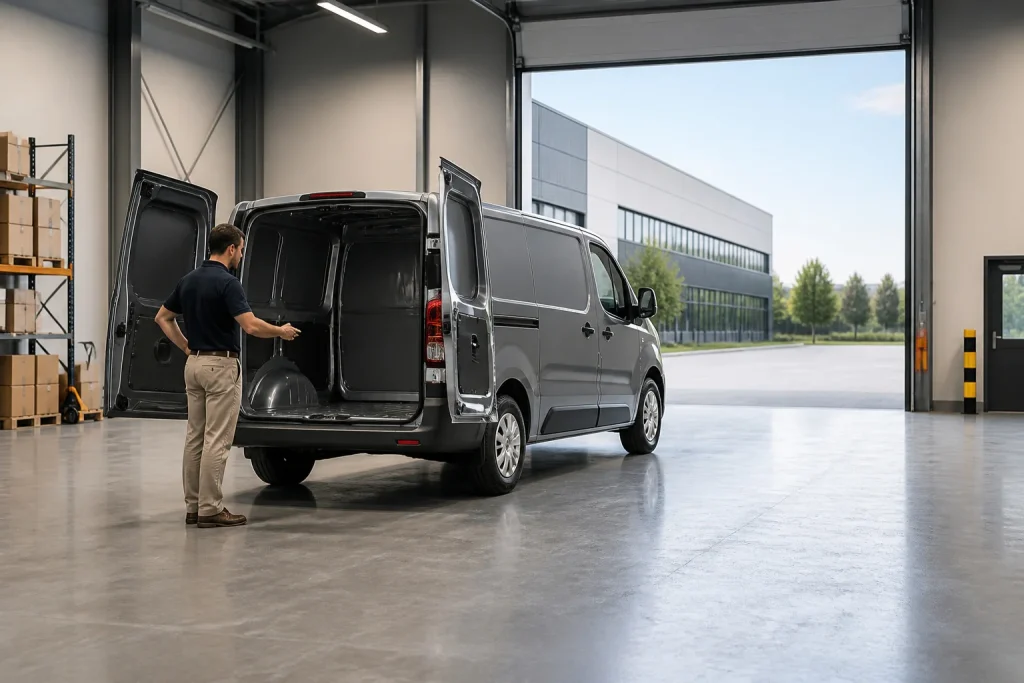 Fourgon utilitaire moderne dans un entrepot
