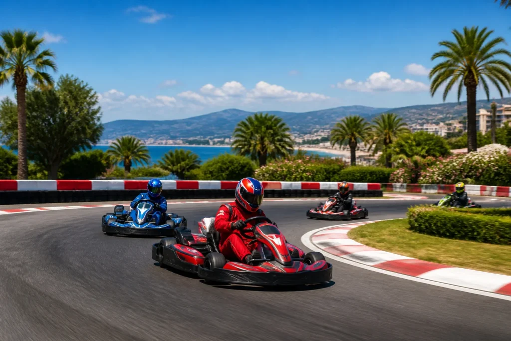 Course de karting sous le soleil mediterraneen