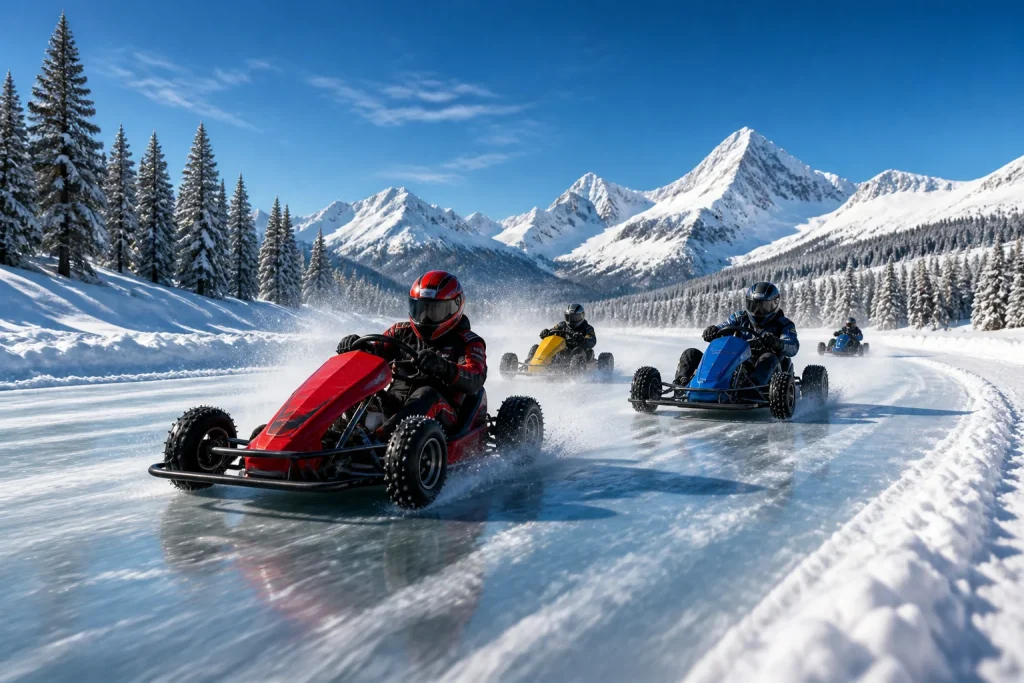 Course de karts sur glace en montagne
