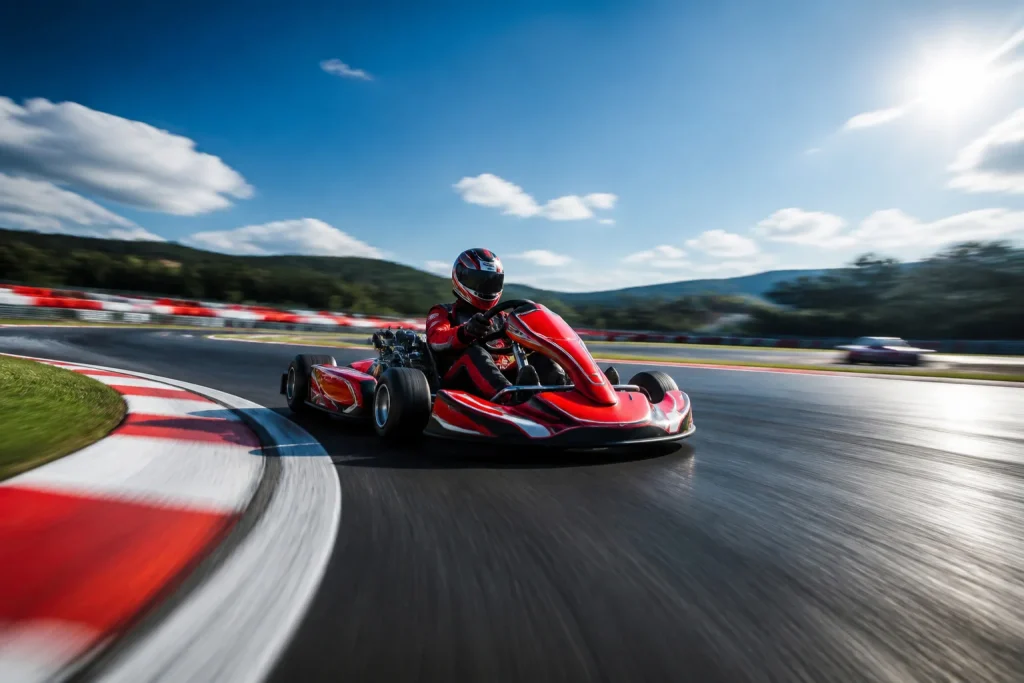 Karting a pleine vitesse sur circuit