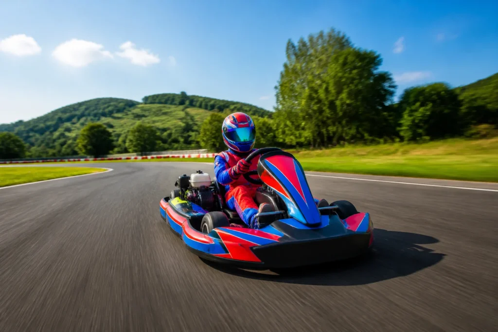 Karting sur piste exterieure en plein soleil