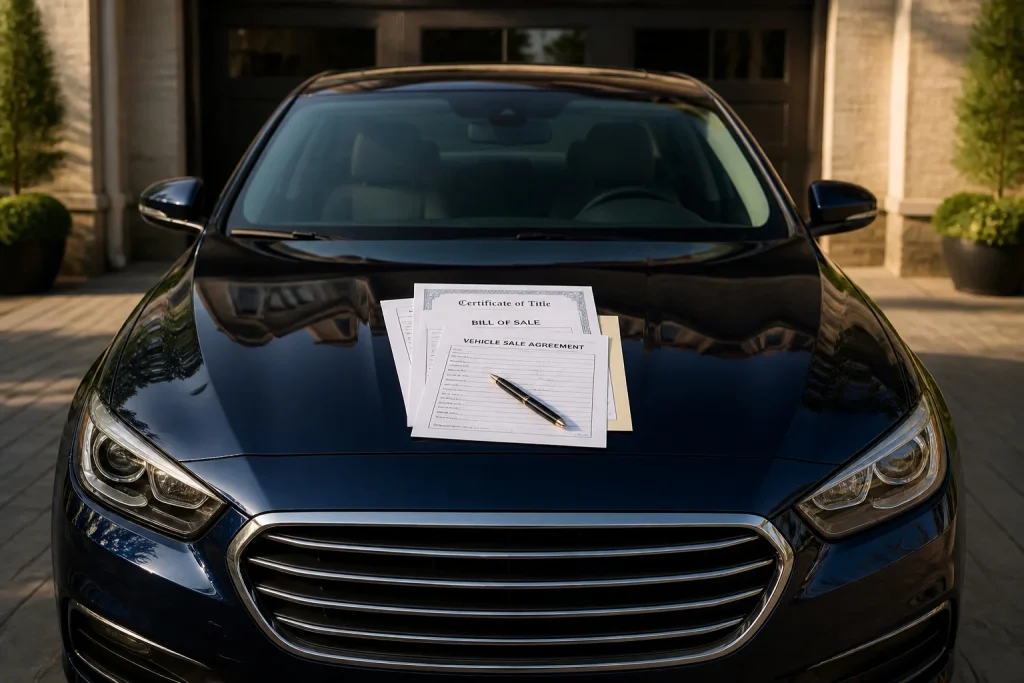 Transaction de voiture documents et vehicule