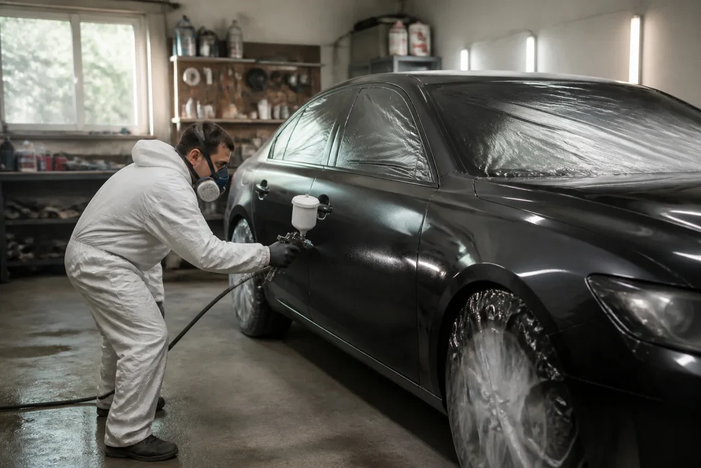 Peinture de voiture dans un atelier