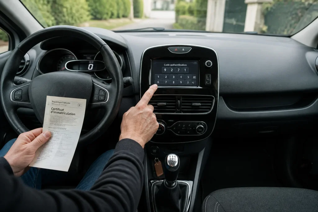 Entree du code dauthentification dans une voiture